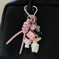 Cartoon Girlish Kitty Package Pendant Miu Leather Keychain Lanyard Cute Sweet Princess Accessories Backpack KVT3