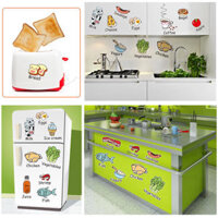 Cartoon Kitchen Wall Sticker Refrigerator Door Stickers Decorative Stickers Food Fruit Decals Waterproof Removable Kids