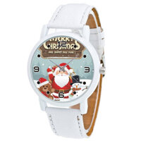 Cartoon Santa Claus with Teddy bear and Snow Men Pattern Fashion Kid Quartz Watch