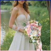 Cascading Cô Dâu Bó Hoa Cưới Phù Dâu Cầm Hoa Thanh Lịch Lá Xanh Giọt Nước Phù Dâu Bó Hoa Cho Kỷ Niệm