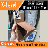 Case bao da ốp lưng canvaschoiPhone 14 Pro Max 6.7 inch hiệu X-level Stand Journeybảo vệ camera, lật dọc kiêm giá đỡ điện thoại - hàng nhập khẩu - Nâu
