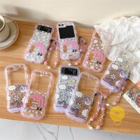 Case For Z Flip 3 [Wave Shape Cute Flower Chain] Phone Case For SAMSUNG Galaxy Z Flip 5 / Z Flip 4 / Z Flip 3 Aesthetic Ins Newest Fashion Korean Style Retro Classic Cute Cartoon Couple Shockproof Protective TPU Cover Shell