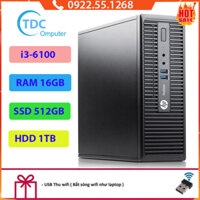 Case máy tính đồng bộ HP ProDesk 400G3 SFF, cpu core i3-6100, ram 16GB, SSD 512GB + HDD 1TB Tặng USB thu Wifi