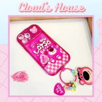 Case Ốp điện thoại iPhone Gấu dâu Lotso Trong dẻo Gương Bảo vệ camera Kèm móc khoá iPhone X/Xs/XsMax/11/12/13/14/Plus/Pro/Promax