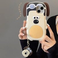 Case ốp lưng chó cún phi công nâu tai thỏ dễ thương cho iPhone 14 13 12 11 Pro Max X XS XR 6 7 8 Plus kèm móc mini