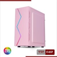 Case VSP V3-603P Pink (370x196x423mm, Dãy LED RGB, Hông trong suốt, Fan đuôi 8cm)