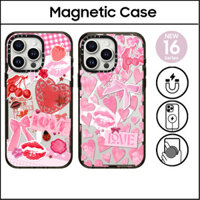 Caseti Hồng Trái Tim Ruy Băng Dán Tình Yêu Anh Đào Kiss Ngôi Sao Nhựa Cứng Acrylic Ốp Lưng Cho iPhone 16 11 12 13 14 15 Plus Pro Max Vỏ