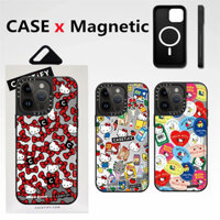 Casetifg Dễ Thương Hello Kitty Nhãn Dán Gương Sạc Từ Tính Vỏ Điện Thoại Cho iPhone 12 13 14 15 16 Pro Max Plus Silicon Mềm Phông Chữ Bên Chống Sốc Vỏ PC Cứng