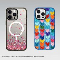Casetify Clear Polka Daub Hearts Ốp lưng iPhone 16 16Pro 11 12 13 14 15 Plus Pro Max Từ Tính Cứng Trong Suốt acrylic Ốp Lưng