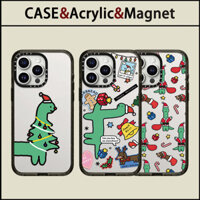 Casetify Giáng Sinh Khủng Long Hoạt Hình Ốp lưng 11 12 13 14 15 16 Pro Max 16 Plus Nhựa Acrylic TPU Bên Chữ Cái Chống Sốc Vỏ Điện Thoại Mặt Sau INS Phong Cách Vỏ Từ Tính