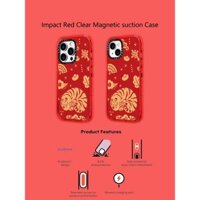 Casetify X Vỏ Cắt Giấy Màu Đỏ Từ Hút Cứng Acrylic Ốp Lưng Cho Apple IPhone 12 13 14 15 16 Pro Max Plus Có Hộp