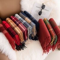 Cashmere cảm thấy mùa thu và mùa đông Giáng sinh kẻ sọc khăn quàng cổ cao cấp cho phụ nữ ấm áp Cashmere giả Ancora khăn choàng cổ màu đỏ