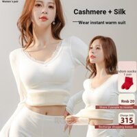 Cashmere Lụa Giữ Nhiệt Quần Lót Nữ Lông Cừu Cực Dày 2024 Thu Đông Thu Đông Quần Áo Quần Dài Phù Hợp Với Mặc Miễn Phí