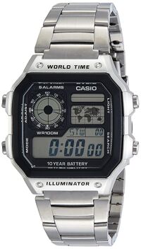Casio Men's AE1200WHD-1AV Silver Stainless-Steel Quartz Watch with Digital Dial