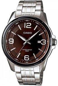 Casio Men's Core MTP1345AD-5AV Silver Stainless-Steel Quartz Watch with Brown Dial