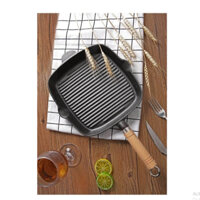 Cast Iron Grill Pan With Wooden Handle / Chảo Gang