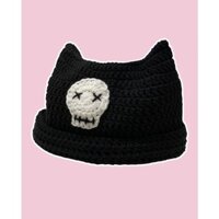 Cat beanie - mũ len tai mèo hình đầu lâu custom