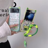 Cat-ear Shape In Candy Green Frog Doll Strap Clear Soft Case cho Samsung Galaxy Z Flip6 Z Flip 6 5 4 3 5G Vỏ điện thoại chống sốc