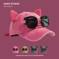 Cat ears, sunglasses, pink baseball cap, online red style, ins cool girl's cap, water-washed retro hat.