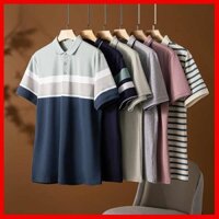 Cắt Nhãn Nam Sọc Tương Phản Lar Tay Ngắn Áo Sơ Mi Polo Nam Mùa Hè Mới Cotton Thoáng Khí Kinh Doanh Tươi Nửa Tay