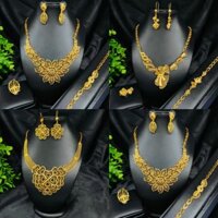 Cát Vàng Nữ Cánh Hoa Vòng Cổ Cưới Trang Sức Cưới Bộ Nổi Tiếng Phong Cách Dân Tộc Đồng Mạ Vàng Giả Vòng Cổ Bông Tai