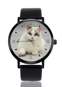 Cat Wrist Watch Custom Design Analog Quartz Wathes Black Dial Classic Leather Band Women's Men's Watch