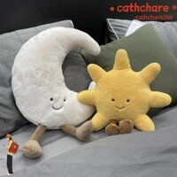 Catchare294 Đồ chơi nhồi bông, 35 / 48CM Đồ chơi sang trọng dễ thương, Mặt cười đáng yêu Mặt trăng trắng Mặt trăng vàng Mặt trời hoạt hình Gối ném Sofa cho phòng ngủ trẻ em