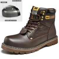 Caterpillar Giày An Toàn Nam Chống Đập Mũi Thép Dụng Cụ Giày Da Thật CAT Giày Rộng Chân Giày Vàng