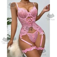 Cateye04204 ladyglam Áo Ngực Dài Với Vòng Đeo Đùi Và Quần Lót Hở Đáy Thêu Ren Đẹp Chất Lượng Cao