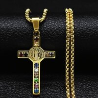 Catholijesus Thánh Giá Thép Không Gỉ Vòng Cổ Thánh Benedict Pha Lê Đức Trinh Nữ Maria Mặt Dây Chuyền Thánh Giá Nam Dây Chuyền Trang Sức