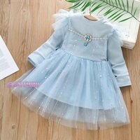 Catimini Đầm Công Chúa elsa Tay Dài Phồng Họa Tiết Bầu Trời Đầy Sao Thời Trang Xuân Thu Cho Bé Gái 90-130cm