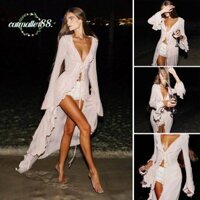 Catmaller88 Đi Biển Mùa Hè Che, Đầm Đi Biển Xù Cổ Chữ V, Thời Trang Dài Tay Bikini Chống Nắng Smock Cho Nữ