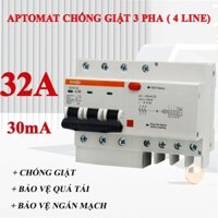 Cầu dao chống giật 3 PHA 32A (Aptomat chống dòng rò) DoBo 4.5kA 30mA DZ47LE-88323P