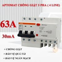 Cầu dao chống giật 3 PHA 63A (Aptomat chống dòng rò) DoBo 4.5kA 30mA DZ47LE-88633P