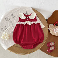 Câu Lạc Bộ Bé Gái Jumpsuit Mùa Hè Nơ Đỏ Mỏng Cotton Ren Cổ Áo Liền Quần Cho Trẻ Sơ Sinh Thời Trang Cho Bé 0-24 Tháng