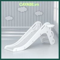 Cầu trượt cho bé khủng long CAYABE có cột bóng rổ màu trắng, xanh dương, vàng mẫu 2022, cầu tuột cho bé