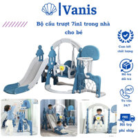Cầu trượt cho bé trong nhà đa năng 7in1, Bộ cầu trượt - xích đu tích hợp cùng nhiều trò chơi vận động khác cho bé