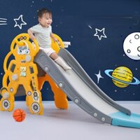 Cầu trượt cho bé trong nhà hình khủng long,robot có gấu phát nhạc,bóng rổ mẫu 2023