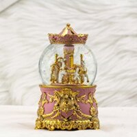 Cầu Tuyết Cổ Điển Vòng Quay Ngựa Gỗ Nhũ Vàng/Bạc