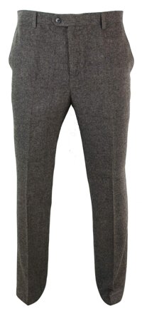 CAVANI Mens Herringbone Tweed Vintage Retro Check Wool Trousers Peaky Blinders Classic Navy-Blue-macy 30
