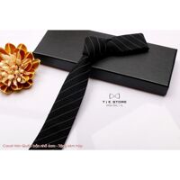 Cavat nam Hàn Quốc cao cấp bản nhỏ 6cm - Tặng kèm hộp, Màu Đen kẻ