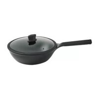 CAW2811 – CHẢO chống dính SÂU LÒNG EDGE Lock&Lock kèm nắp thủy tinh , 28CM ( Có thể sử dụng bếp từ ) – Màu đen