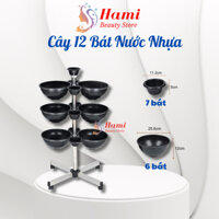 Cây bát nước spa 13 bát nhựa đen to và nhỏ có 4 bánh xe dễ dàng di chuyển