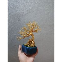 Cây Bonsai handmade mini cành răm full vàng (dây nhôm) Lạc Bonsai-Bonsai Mòe
