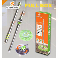 Cây chổi lau nhà 360 độ, thân inox, mâm inox, cán kèm bông lau màu xanh
