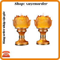 Cây Đèn Led Pha lê hoa sen giả nến trang trí bàn thờ dùng hộ gia đình hàng nhập cao cấp thêm may mắn và tài lộc