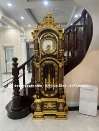 Cây đồng hồ tứ trụ gỗ mun đuôi công dát vàng cao 2m3