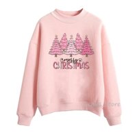 Cây Giáng Sinh In Hình Dễ Thương Nữ Áo Chui Đầu Nữ Hồng Áo Khoác Ngoài Bé Gái Bạn Bè Quà Giáng Tặng