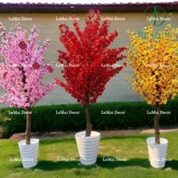 Cây Hoa Đào giả, Hoa Mai Giả trồng hoàn thiện trang trí decor nội thất phòng khách,phụ kiện chụp ảnh Tết 2024