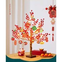 Cây hoa đào Phát Sáng 60cm.cây kim tiền decor tết trang trí năm mới 2025 Quả màu đỏ